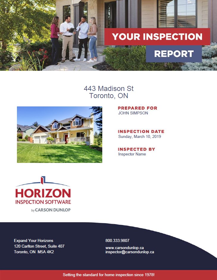 inspection report cover page